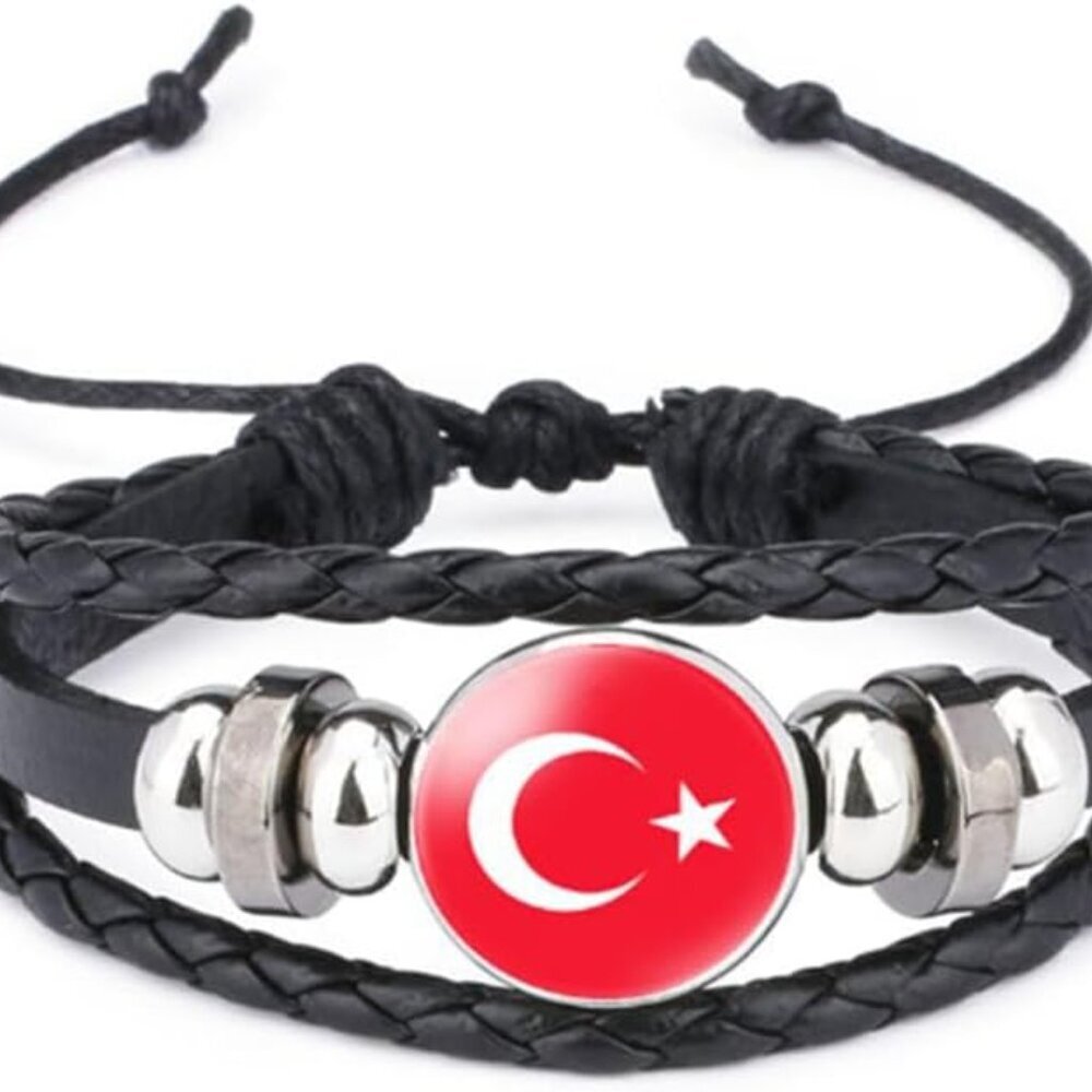 World Many National Flags Bangle Retro Alloy Leather Bracelet for National Flag